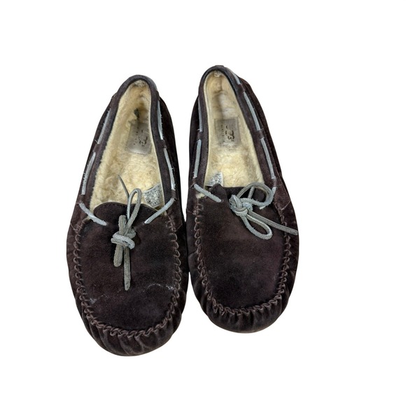 UGG Australia Shoes - UGG Australia Dakota Espresso Brown Suede Sheepskin Moccasin Slippers Womens 9